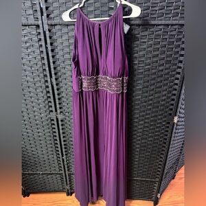 R&M Richards Deep Purple Maxi Dress with Beaded Waist